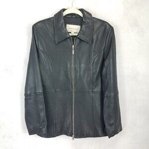 Enzo Angiolini Women's L Zip Up Front Genuine Leather Black Jacket Buttery Soft